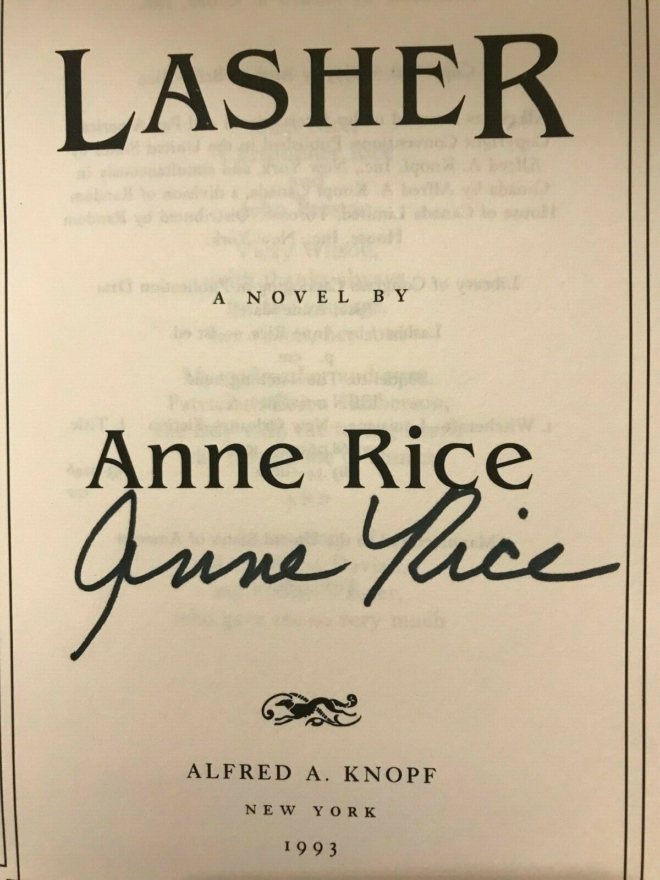 Signed Lasher by Anne Rice 1993 1st Edition/1st Printing - Image 2